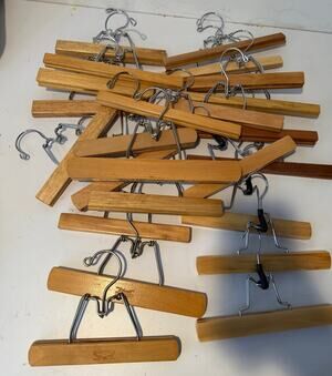 Vintage Wooden Clamp Hangers Lot Of 24 Pants Hangers Mix of Sizes